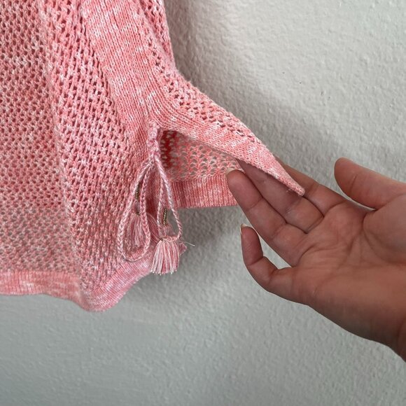 Talbots women’s large tasseled Pink open Knit V-Neck Pullover Sweater - Picture 7 of 10